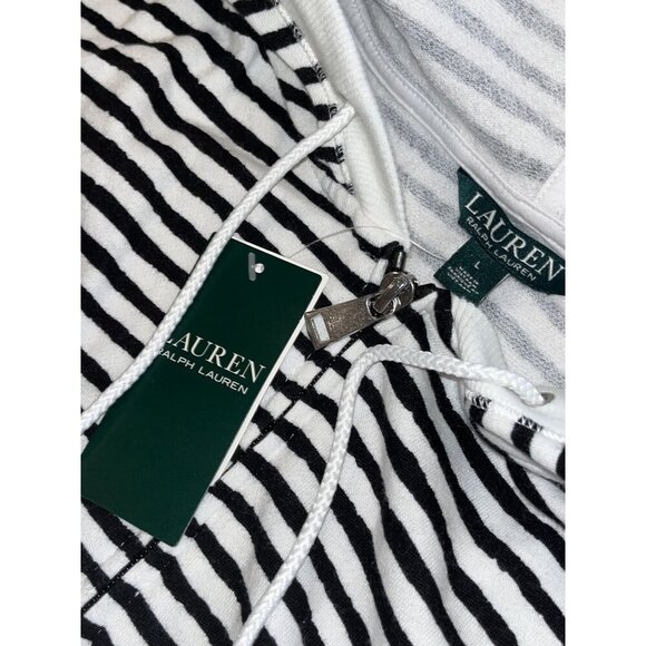 NWT Lauren Ralph Lauren Black & White Sleeveless Striped Zip Pockets Women's Hoo - Picture 7 of 11